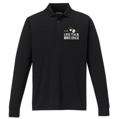 Father's Day LESS TALK MORE CHALK BILLIARDS Pool Player Gift For Dad Performance Long Sleeve Polo