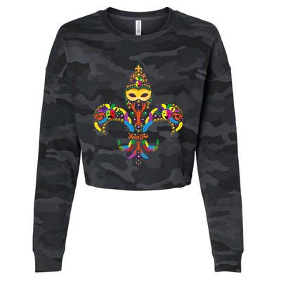 Fleur De Lis & Mardi Gras Mask New Orleans Souvenir Cropped Pullover Crew