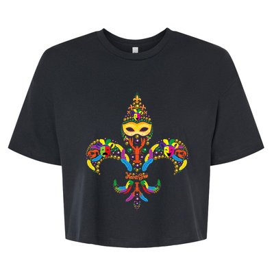 Fleur De Lis & Mardi Gras Mask New Orleans Souvenir Bella+Canvas Jersey Crop Tee