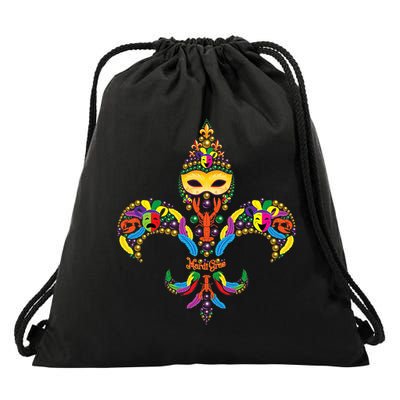 Fleur De Lis & Mardi Gras Mask New Orleans Souvenir Drawstring Bag