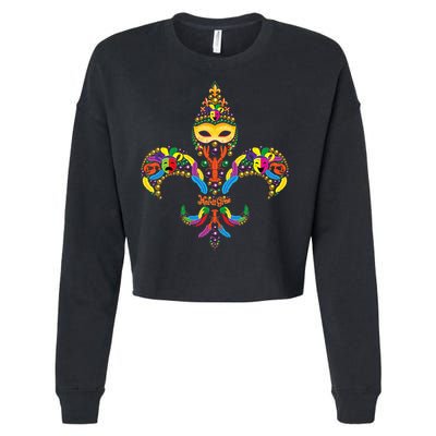 Fleur De Lis & Mardi Gras Mask New Orleans Souvenir Cropped Pullover Crew