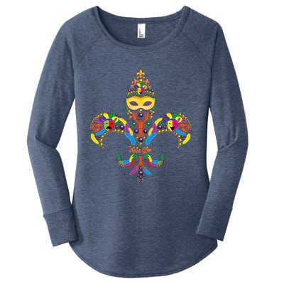 Fleur De Lis & Mardi Gras Mask New Orleans Souvenir Women's Perfect Tri Tunic Long Sleeve Shirt