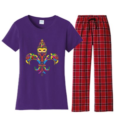 Fleur De Lis & Mardi Gras Mask New Orleans Souvenir Women's Flannel Pajama Set