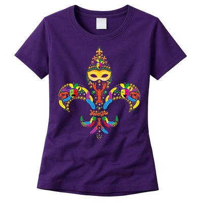Fleur De Lis & Mardi Gras Mask New Orleans Souvenir Womens T-Shirt