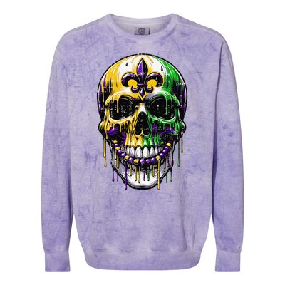 Fleur De Lis Mardi Gras Skull Colorblast Crewneck Sweatshirt