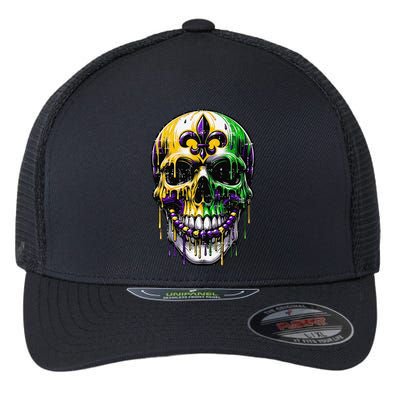 Fleur De Lis Mardi Gras Skull Flexfit Unipanel Trucker Cap
