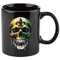 Fleur De Lis Mardi Gras Skull 11oz C Handle Ceramic Mug
