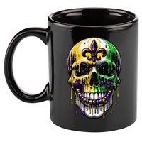 Fleur De Lis Mardi Gras Skull 11oz C Handle Ceramic Mug