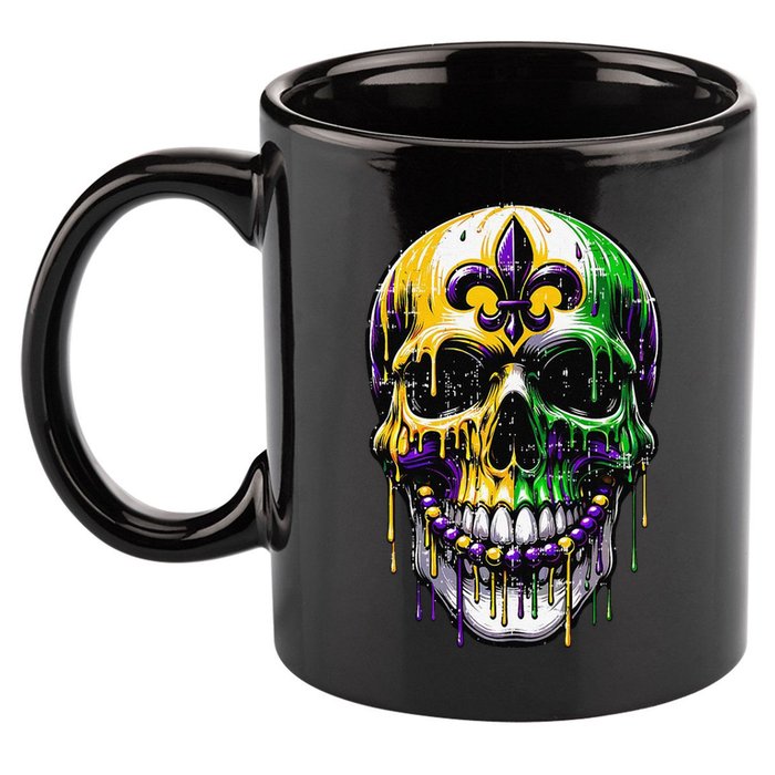 Fleur De Lis Mardi Gras Skull 11oz C Handle Ceramic Mug
