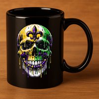 Fleur De Lis Mardi Gras Skull 11oz C Handle Ceramic Mug
