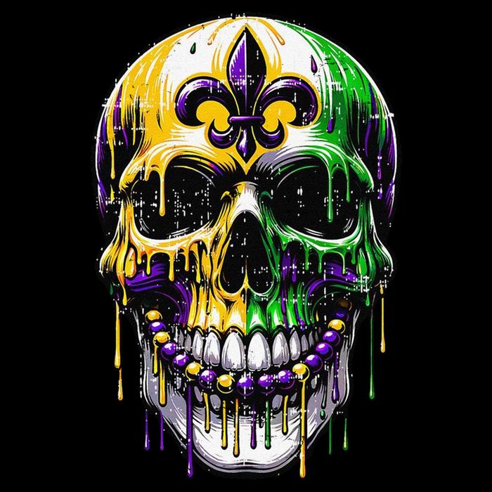 Fleur De Lis Mardi Gras Skull Flat Bill Trucker Hat
