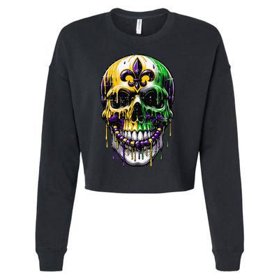 Fleur De Lis Mardi Gras Skull Cropped Pullover Crew
