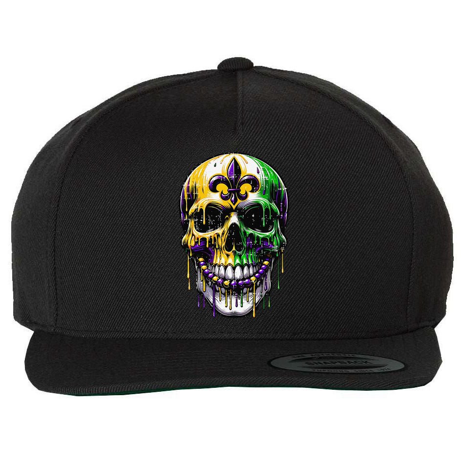 Fleur De Lis Mardi Gras Skull Wool Snapback Cap
