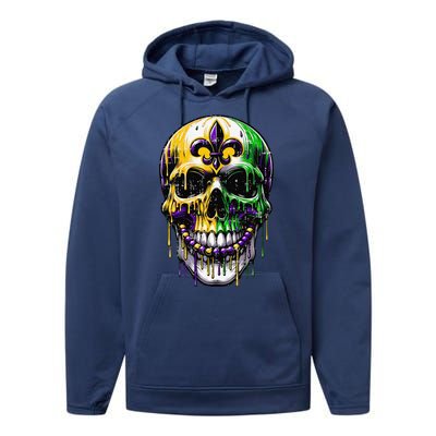 Fleur De Lis Mardi Gras Skull Performance Fleece Hoodie