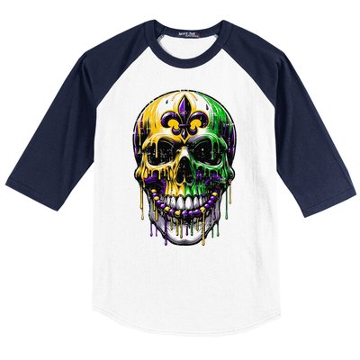 Fleur De Lis Mardi Gras Skull Baseball Sleeve Shirt