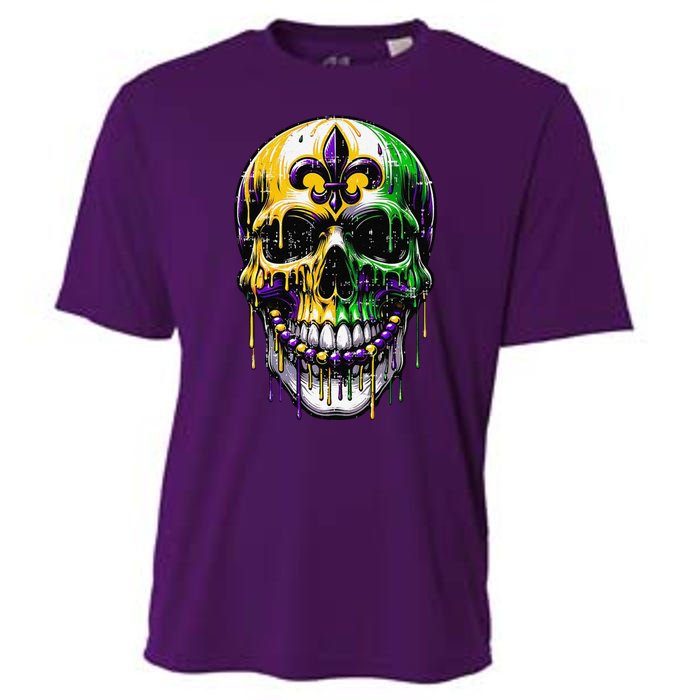 Fleur De Lis Mardi Gras Skull Cooling Performance Crew T-Shirt