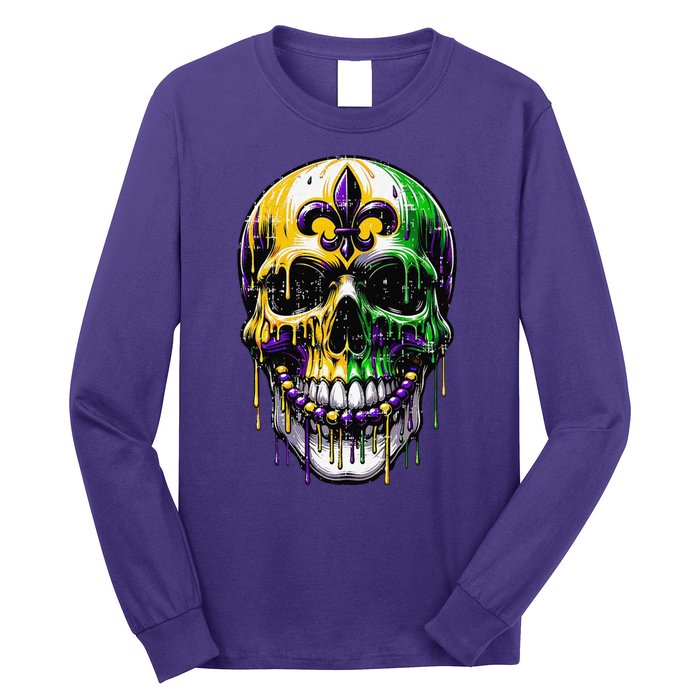 Fleur De Lis Mardi Gras Skull Long Sleeve Shirt