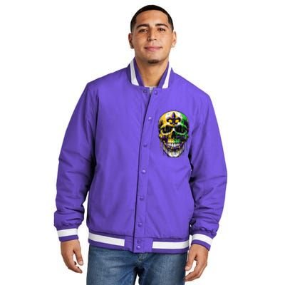 Fleur De Lis Mardi Gras Skull Insulated Varsity Jacket