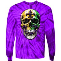 Fleur De Lis Mardi Gras Skull Tie-Dye Long Sleeve Shirt