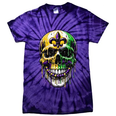 Fleur De Lis Mardi Gras Skull Tie-Dye T-Shirt