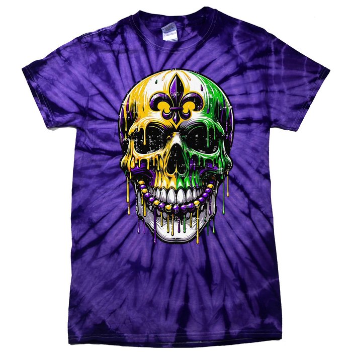 Fleur De Lis Mardi Gras Skull Tie-Dye T-Shirt