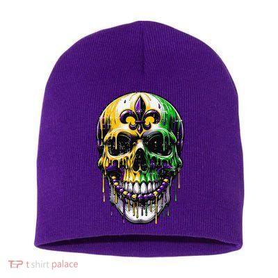 Fleur De Lis Mardi Gras Skull Short Acrylic Beanie