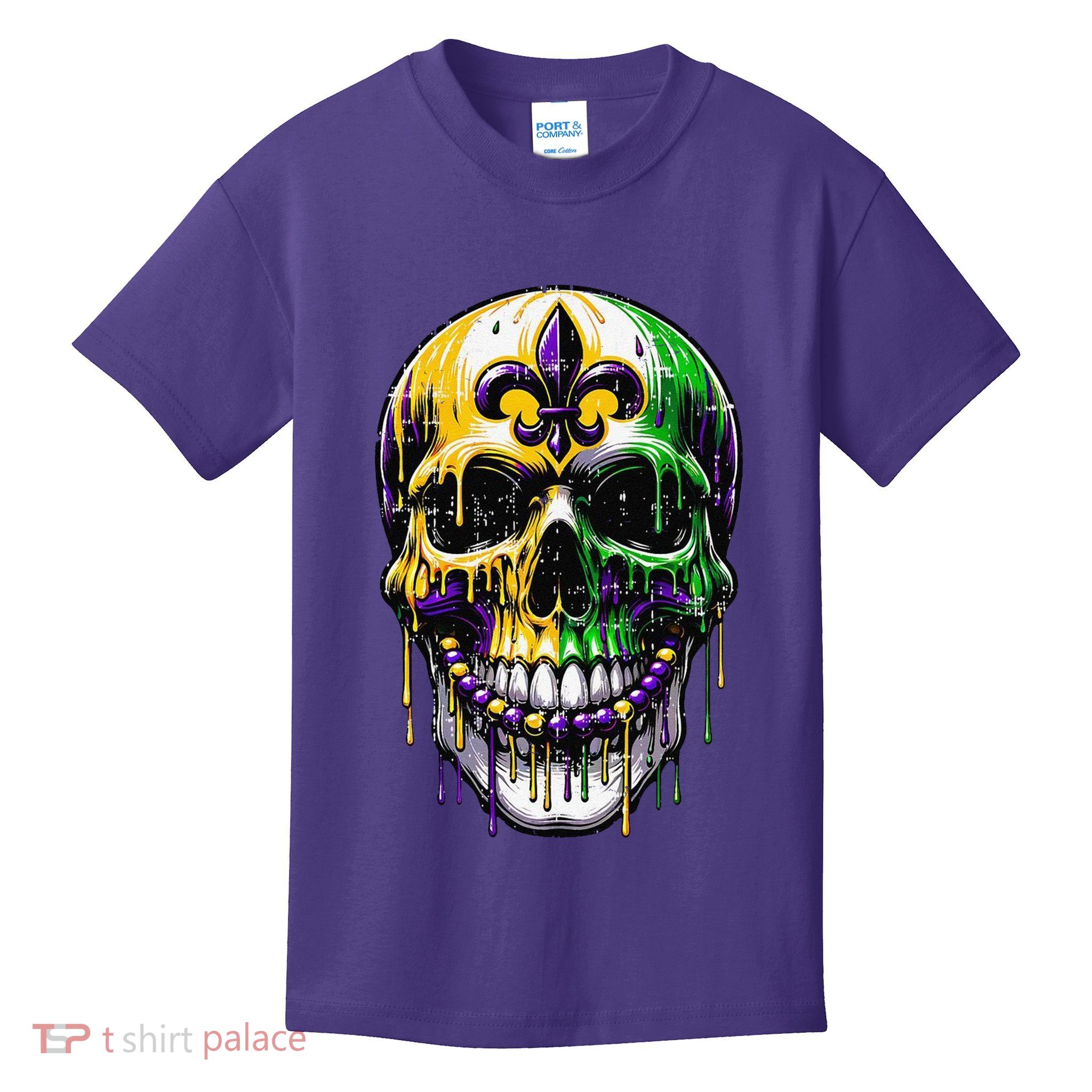 Fleur De Lis Mardi Gras Skull Kids T-Shirt