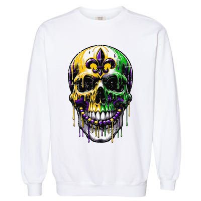 Fleur De Lis Mardi Gras Skull Garment-Dyed Sweatshirt
