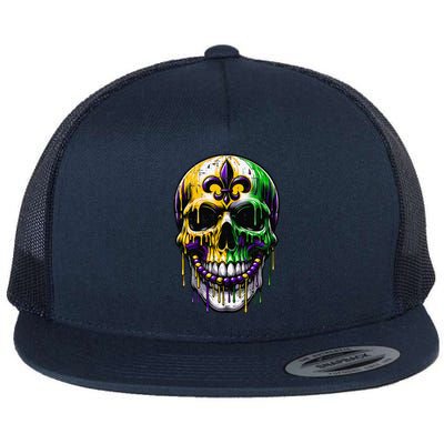 Fleur De Lis Mardi Gras Skulls Flat Bill Trucker Hat