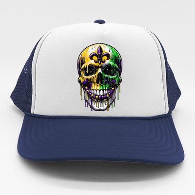 Fleur De Lis Mardi Gras Skulls Trucker Hat