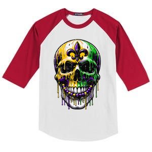 Fleur De Lis Mardi Gras Skulls Kids Colorblock Raglan Jersey