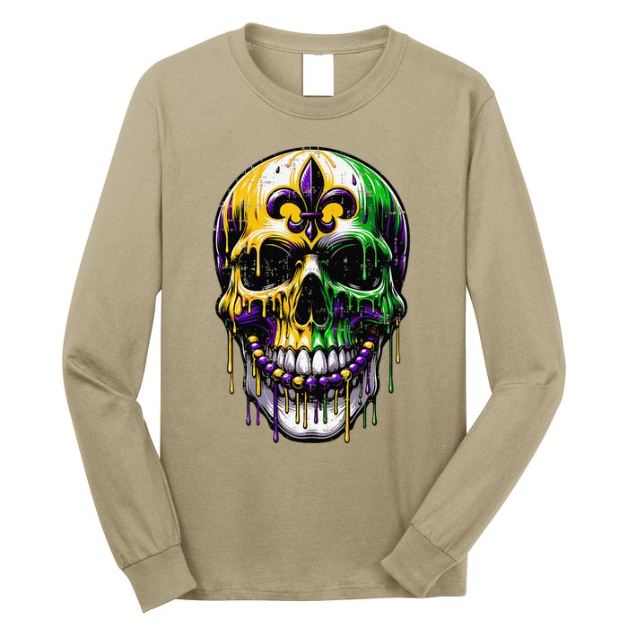 Fleur De Lis Mardi Gras Skulls Long Sleeve Shirt