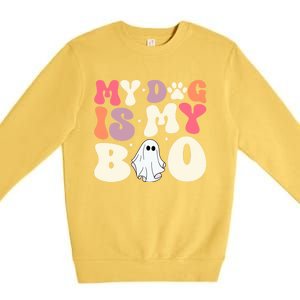 Funny Dog Lover Halloween Puppy Groovy My Dog Is My Boo Gift Premium Crewneck Sweatshirt