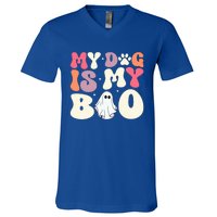 Funny Dog Lover Halloween Puppy Groovy My Dog Is My Boo Gift V-Neck T-Shirt