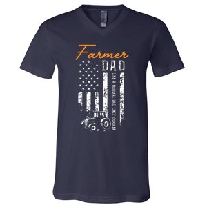 Farmer Dad Like A Normal Dad Only Cooler USA Flag Farming V-Neck T-Shirt