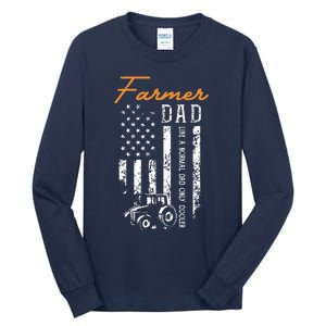 Farmer Dad Like A Normal Dad Only Cooler USA Flag Farming Tall Long Sleeve T-Shirt