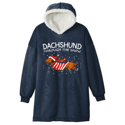 Funny Dog Lover Christmas Through The Snow Dachshund Xmas Gift Hooded Wearable Blanket