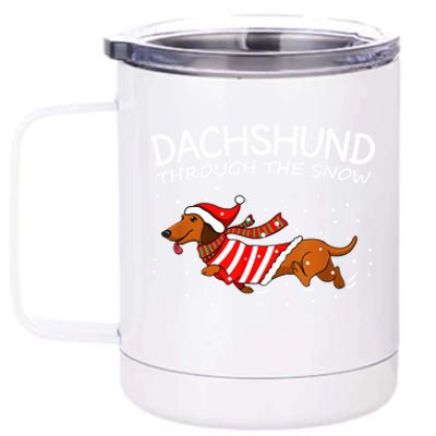 Funny Dog Lover Christmas Through The Snow Dachshund Xmas Gift 12 oz Stainless Steel Tumbler Cup