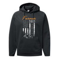 Farmer Dad Like A Normal Dad Only Cooler USA Flag Farming Performance Fleece Hoodie