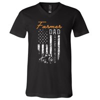 Farmer Dad Like A Normal Dad Only Cooler USA Flag Farming V-Neck T-Shirt