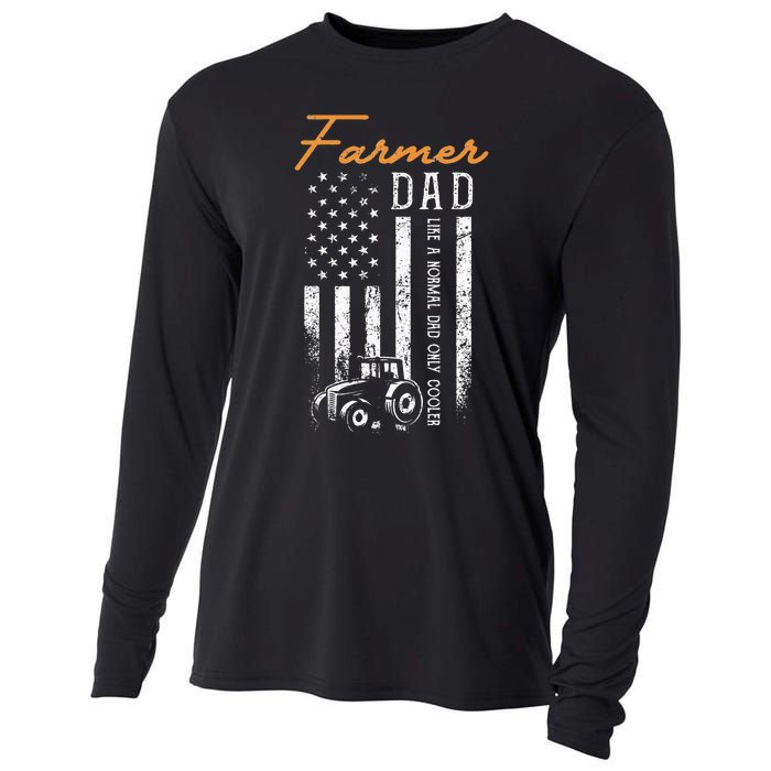 Farmer Dad Like A Normal Dad Only Cooler USA Flag Farming Cooling Performance Long Sleeve Crew