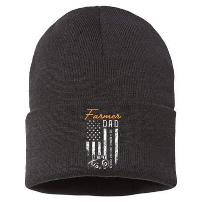 Farmer Dad Like A Normal Dad Only Cooler USA Flag Farming Sustainable Knit Beanie