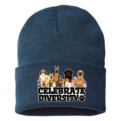 Funny Dog Lover Shirts 'Celebrate Diversity' Cute Dog Sustainable Knit Beanie