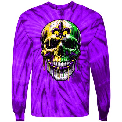 Fleur De Lis Mardi Gras Skulls Outfit Tie-Dye Long Sleeve Shirt