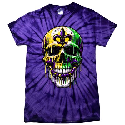 Fleur De Lis Mardi Gras Skulls Outfit Tie-Dye T-Shirt