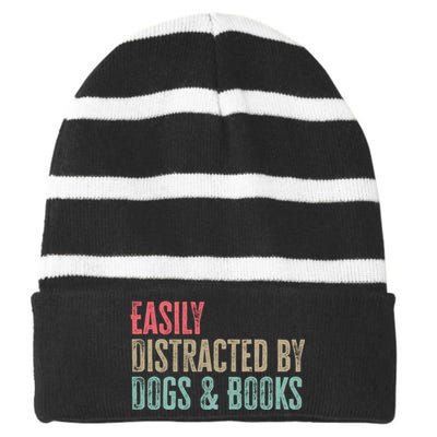 Funny Dogs Lovers And Book Gift Striped Beanie with Solid Band