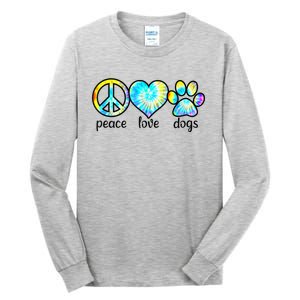 Funny Dog Lover Shirts Gift Peace Love Dogs Tie Dye Puppy Gifts Tall Long Sleeve T-Shirt