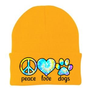 Funny Dog Lover Shirts Gift Peace Love Dogs Tie Dye Puppy Gifts Knit Cap Winter Beanie