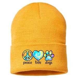 Funny Dog Lover Shirts Gift Peace Love Dogs Tie Dye Puppy Gifts Sustainable Knit Beanie