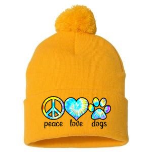 Funny Dog Lover Shirts Gift Peace Love Dogs Tie Dye Puppy Gifts Pom Pom 12in Knit Beanie